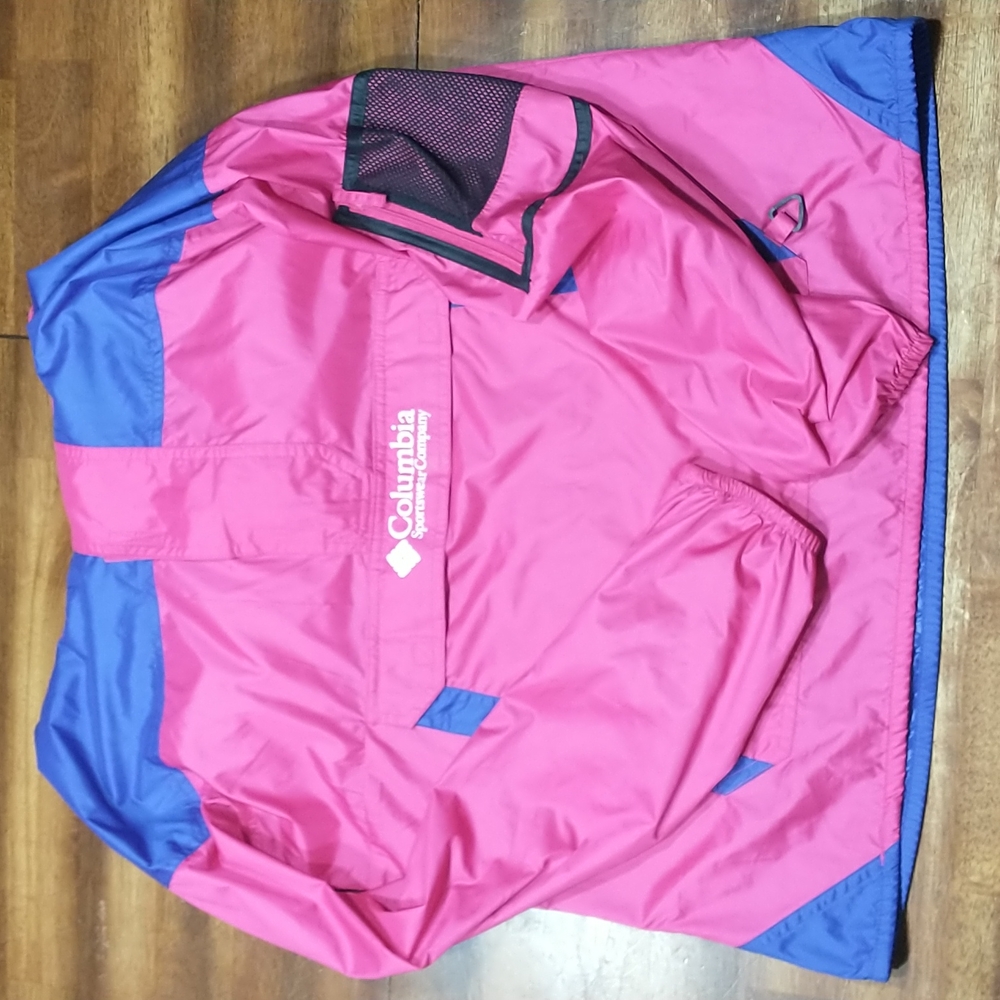 Columbia women's XL rain pullover jacket pink and blue